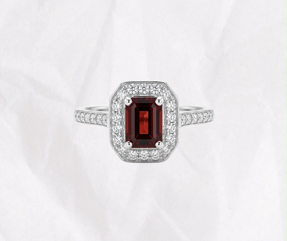 Natural Ruby Ring — Asscher Cut Cushion Halo