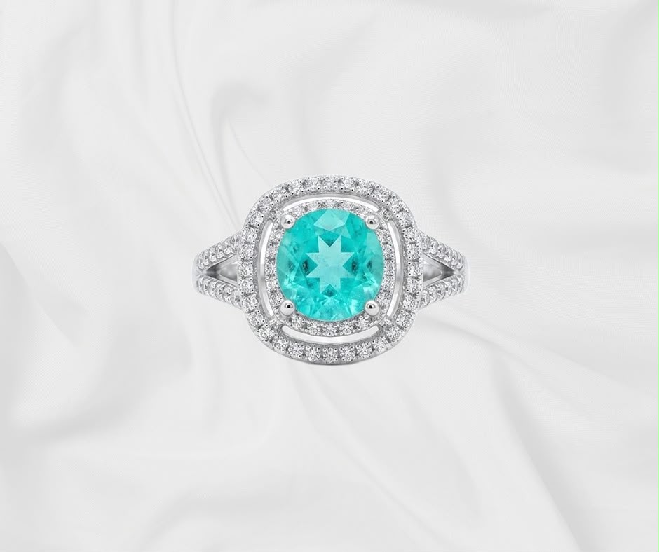 Neon Blue-Green Gemstone Ring
