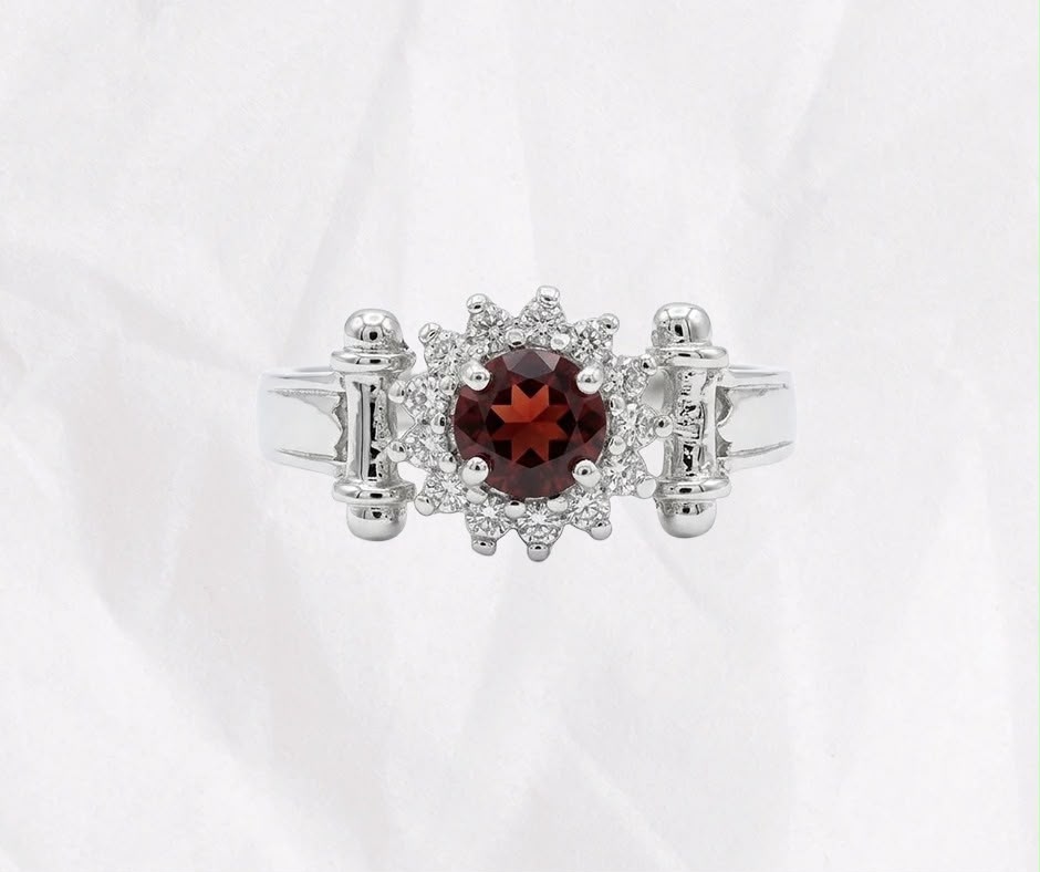 Natural Garnet Ring — Round Cut Vintage Cluster