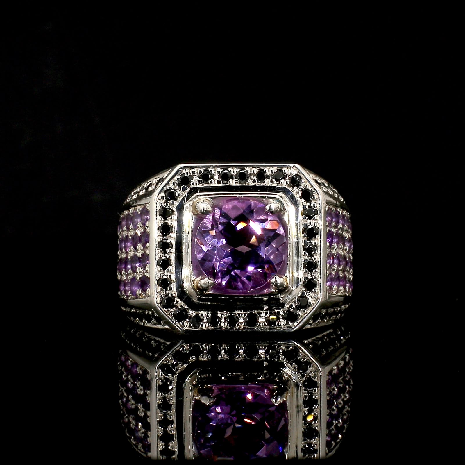 Amethyst and onyx mens Ring 